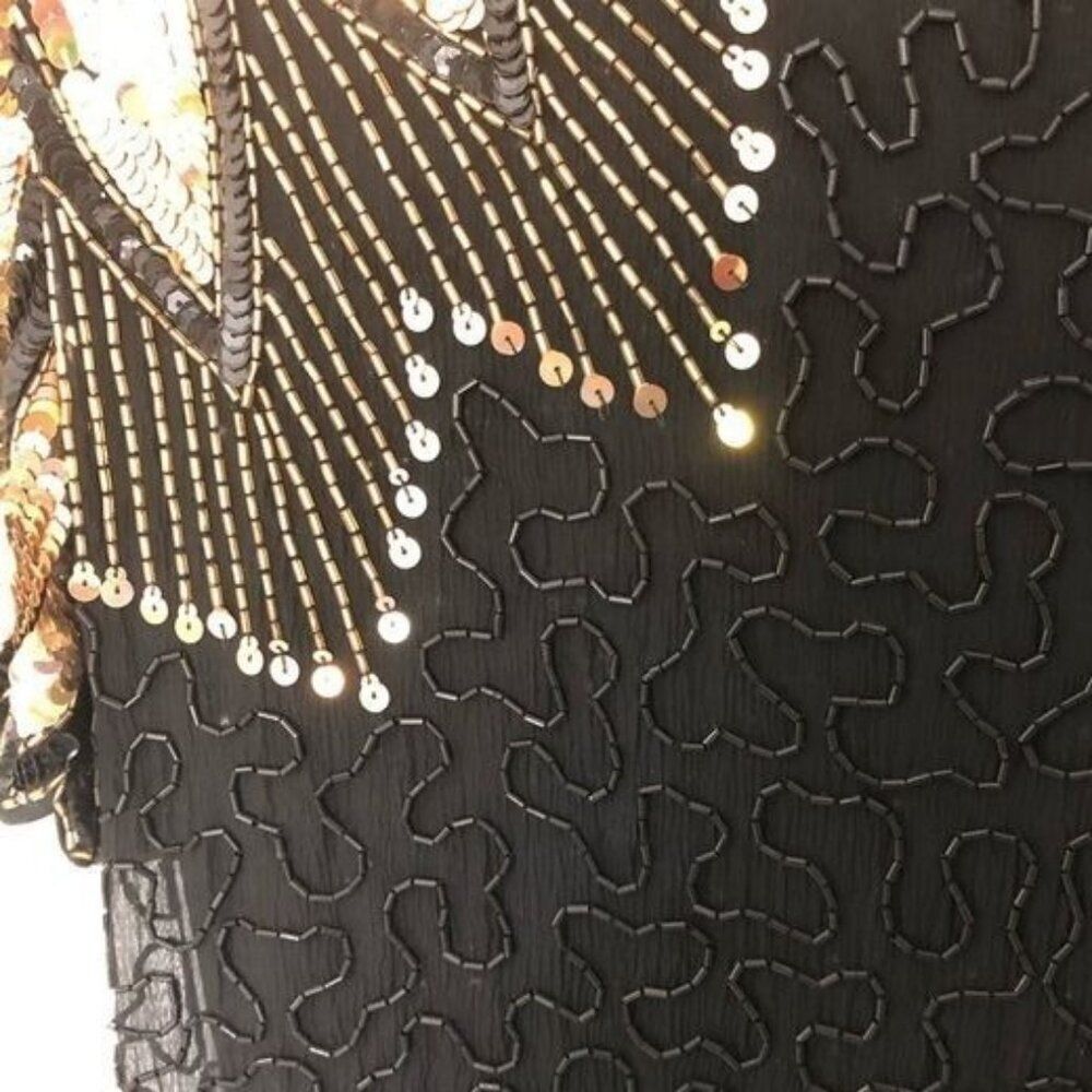 Vintage 90s D'Albert Silk Beaded Sequin Dress 10 M Cocktail Party LBD Mob Wife - Picture 12 of 14
